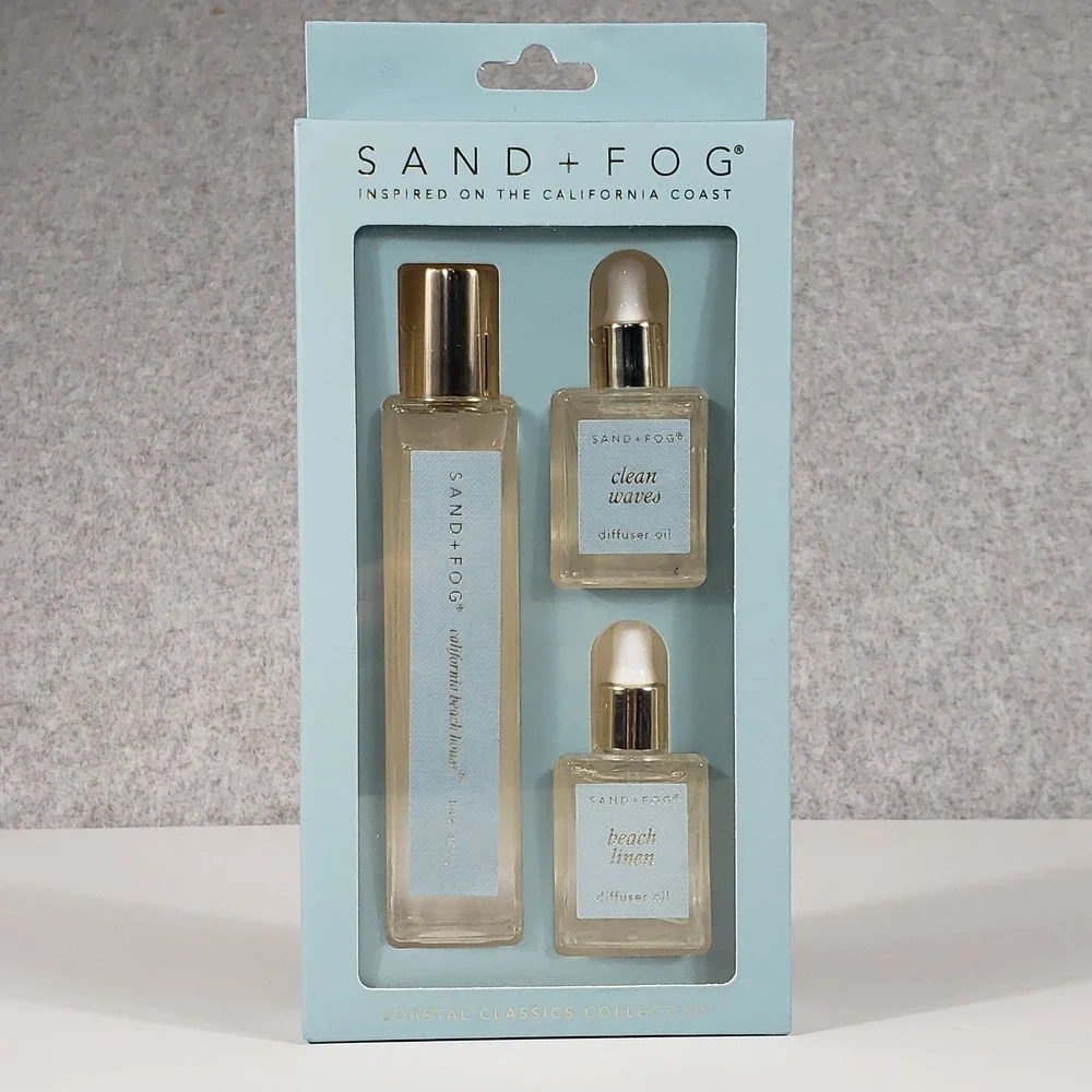 Sand + Fog Coastal‎ Classics Linen Spray Diffuser Oil Set NIB Beach House Waves
